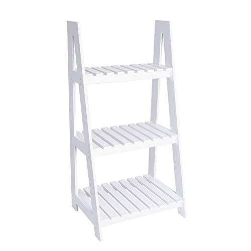 BigTree, BigTree 3 Tier White Ladder Shelf Bookcase Display Unit Storage Stand Flower Plant Stand-Wood Plastic Board