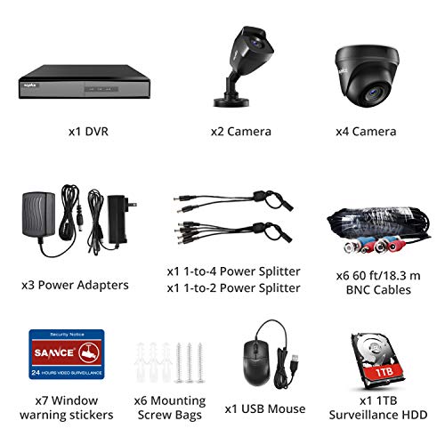 SANNCE, SANNCE 8CH HD-TVI 1080N Security DVR with 6x HD Outdoor Fixed Bullet & Dome CCTV Camera System + 1TB Hard Drive