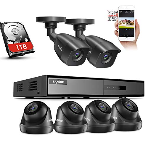 SANNCE, SANNCE 8CH HD-TVI 1080N Security DVR with 6x HD Outdoor Fixed Bullet & Dome CCTV Camera System + 1TB Hard Drive