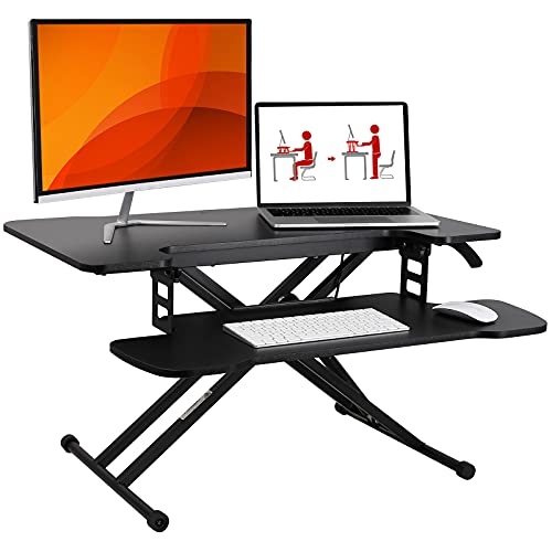 SANODESK, SANODESK Height Adjustable Standing Desk Converter, Sit Stand Desk Converter, Desk Riser, Stand Up Desk Converter for Dual Monitors