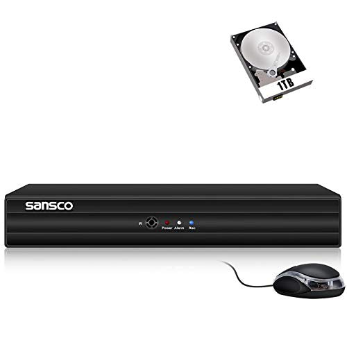 SANSCO, SANSCO 4 Channel 1080P HD DVR Recorder with 1TB Hard Drive for CCTV Security Camera System, Support AHD/CVI/TVI/IP/CVBS(Analog)