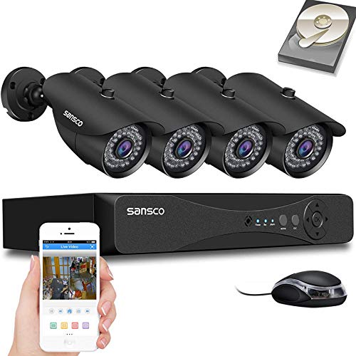 SANSCO, SANSCO HD CCTV Camera System, 4 Channel 5MP Surveillance DVR with (4) 2MP Outdoor Bullet Cameras and 1TB