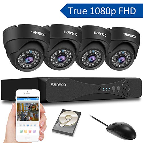 SANSCO, SANSCO HD CCTV Security Camera System, 4 Channel 5MP DVR with (4) 2MP In/Outdoor Dome Surveillance Cameras and 1TB