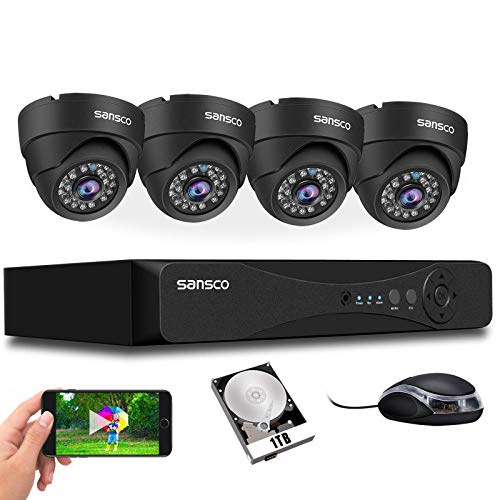 SANSCO, SANSCO HD CCTV Security Camera System, 4 Channel 5MP DVR with (4) 2MP In/Outdoor Dome Surveillance Cameras and 1TB