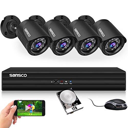 SANSCO, SANSCO Smart HD CCTV Security Camera System with 1080P 4 Channel DVR (4) 2.0MP Indoor Outdoor Bullet Cameras and 1TB Hard Drive
