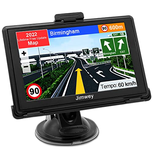 Jimwey, SAT NAV 2022 Map, Jimwey GPS Navigation for Car Lorry Truck with Voice Guidance and Speed Camera Warning, Lifetime Free Maps Update