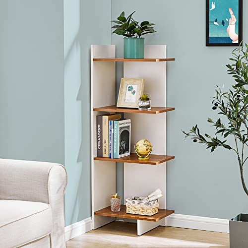 SAYGOER, SAYGOER 4 Tiers Tall Bookcase, White Walnut Modern Bookshelf Storage Unit Shelves Floating Display Shelf Plant Stand for Living Room
