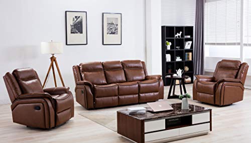 SC Furniture Ltd, SC Furniture Ltd Tan Brown High Grade Leather Gel Reclining 3 Seater Sofa + 2 Recliner Armchair Sofa Suite NEWBURY