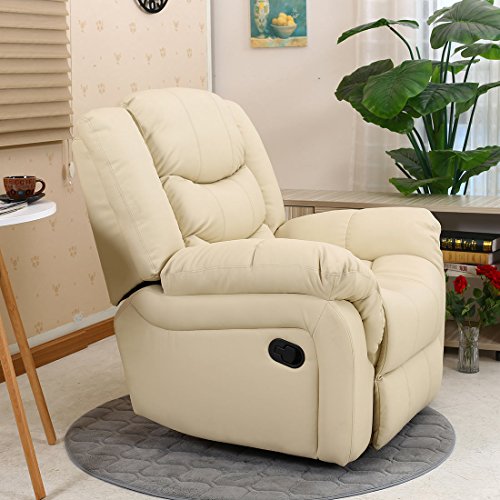 More4Homes, SEATTLE BONDED LEATHER RECLINER ARMCHAIR SOFA HOME LOUNGE CHAIR RECLINING GAMING (Cream)