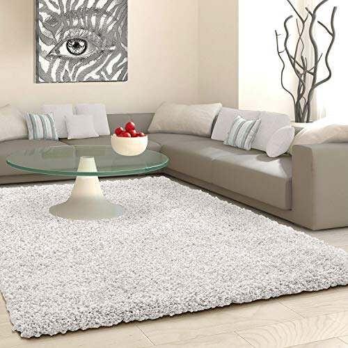 viceroy bedding, SHAGGY RUG Rugs Living Room Large Soft Touch 5cm Thick Pile Modern Bedroom Living Room Area Rugs Non Shed (White, 200cm x 290cm