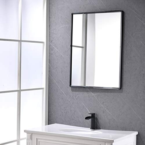 SHANFO, SHANFO Bathroom Mirrors Wall Mounted Large 50*70 cm Black Stainless Steel Metal Framed Mirror Rectangular Bathroom HD Modern