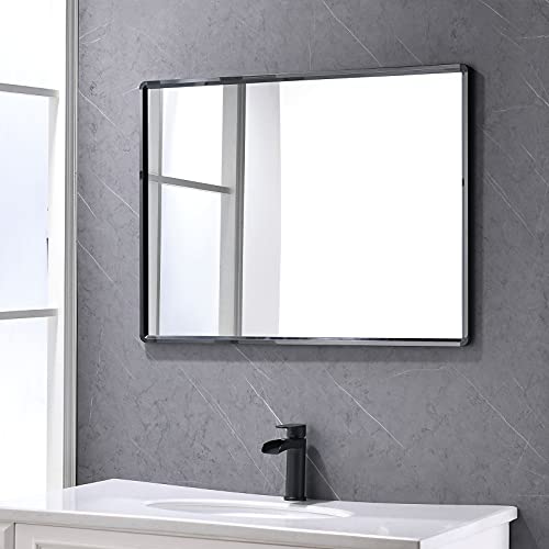 SHANFO, SHANFO Bathroom Mirrors Wall Mounted Large 50*70 cm Black Stainless Steel Metal Framed Mirror Rectangular Bathroom HD Modern