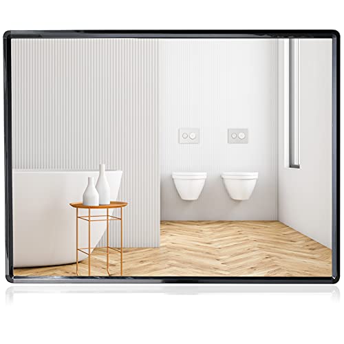 SHANFO, SHANFO Large Wall Mirrors 60*80 cm Black Metal Framed Mirror Rectangular Bathroom Mirrors Wall Mounted Modern Simple Style