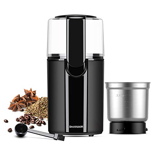 SHARDOR, SHARDOR Coffee Grinder Electric with Removable Stainless Steel Bowl,Grinder for Dried Spice, Pepper, Grain, Coffee Bean, Nuts Safe 304 Stainless Steel Blades, 24000rpm Powerful Grinder Motor,70ml