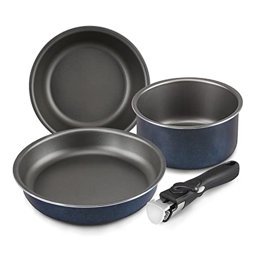 SHINEURI, SHINEURI 4 Pieces Removable Handle Cookware Stackable Pots And Pans Set, Nonstick Pot and Pan Set for Home & Camping