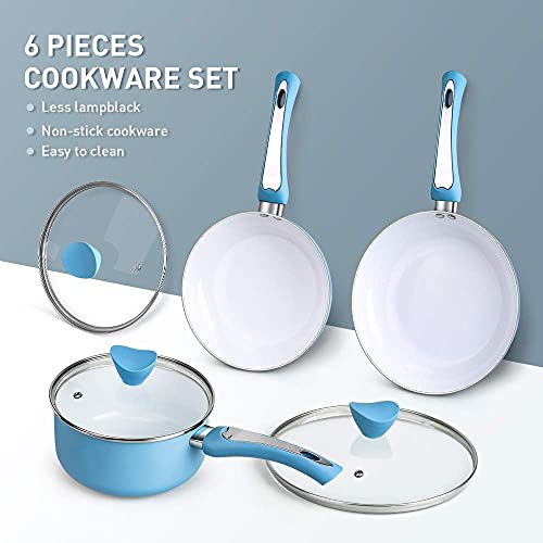 SHINEURI, SHINEURI 6 Pieces Nonstick Cookware with Lid, Nonstick Pans and Pot with Lid, Ceramic Nonstick Pot and Pans with Lid, Ceramic Pot and Pan