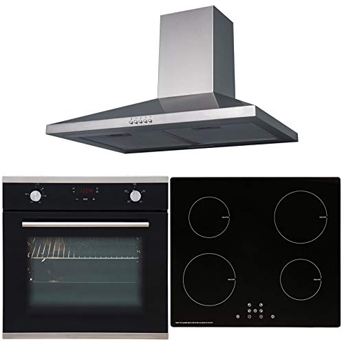 SIA, SIA 60cm Black Touch Control Oven, Induction Hob & Stainless Steel Cooker Hood