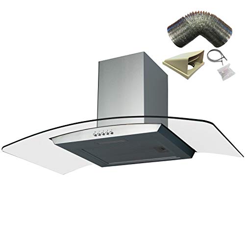 SIA, SIA CGH80SS 80cm Stainless Steel Curved Glass Cooker Hood Extractor + 1m Ducting