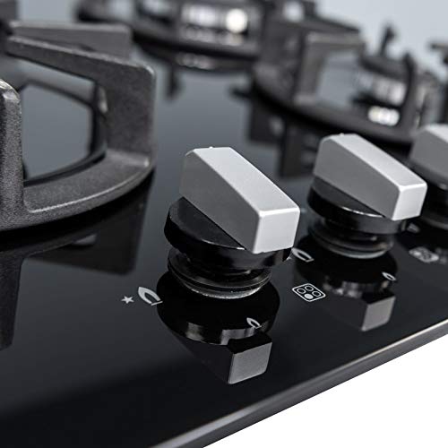 SIA, SIA R7 60cm Black 4 Burner Gas On Glass Kitchen Hob With Cast Iron Pan Stands