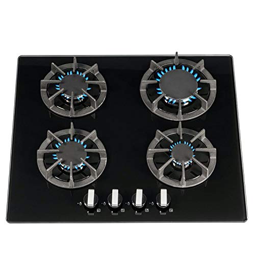 SIA, SIA R7 60cm Black 4 Burner Gas On Glass Kitchen Hob With Cast Iron Pan Stands