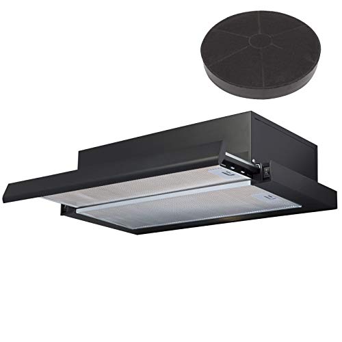 SIA, SIA TSH60BL 60cm Black Telescopic Integrated Cooker Hood And Carbon Filter