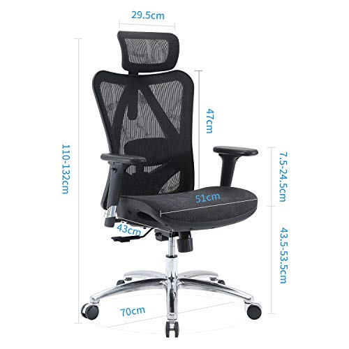 SIHOO, SIHOO Ergonomic Home Office Chair Adjustable Lumbar Support 3D Armrests Computer Desk Chair Breathable Mesh Executive High Back Chair(Black)