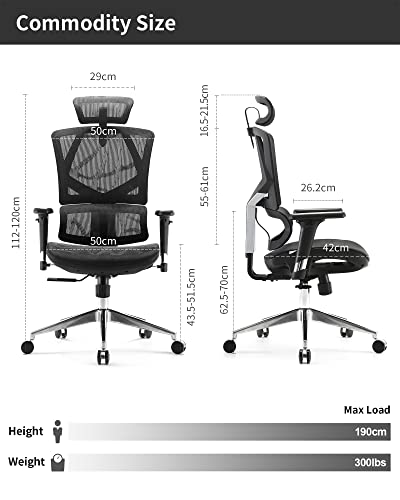SIHOO, SIHOO Ergonomic Office Chair, Computer Desk Chair Breathable Mesh High Back with Adjustable Backrest Height, 3D Arms Black