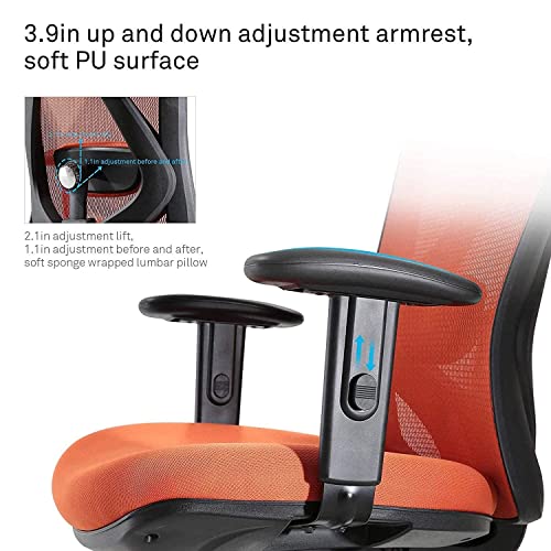 SIHOO, SIHOO Office Chair Ergonomic Office Chair, Breathable Mesh Design High Back Computer Chair, Adjustable Headrest and Lumbar Support (Orange)