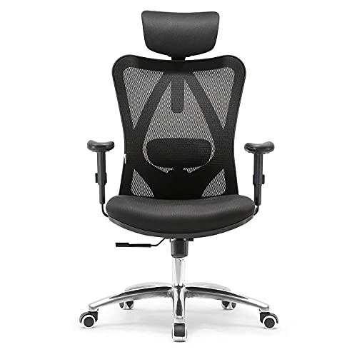 SIHOO, SIHOO Office Desk Chair, Ergonomic Computer Chair with Adjustable Headrest and Lumbar Support,High Back Executive Swivel Chair(Black)