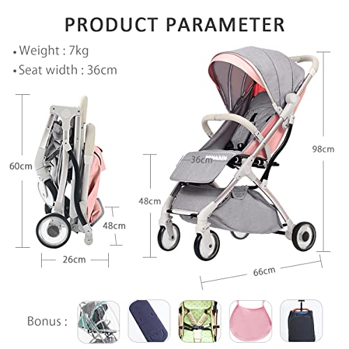 SONARIN, SONARIN White Frame Lightweight Stroller,Compact Travel Buggy,Stylish Pushchair,One Hand Foldable,Five-Point Harness