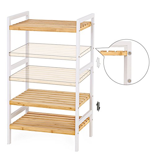SONGMICS, SONGMICS 3-Tier Bamboo Storage Rack for Bathroom, Kitchen, Bedroom, 45 x 31.5 x 80 cm Natural Grain and White BCB73Y
