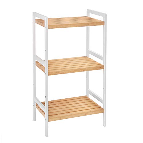 SONGMICS, SONGMICS 3-Tier Bamboo Storage Rack for Bathroom, Kitchen, Bedroom, 45 x 31.5 x 80 cm Natural Grain and White BCB73Y