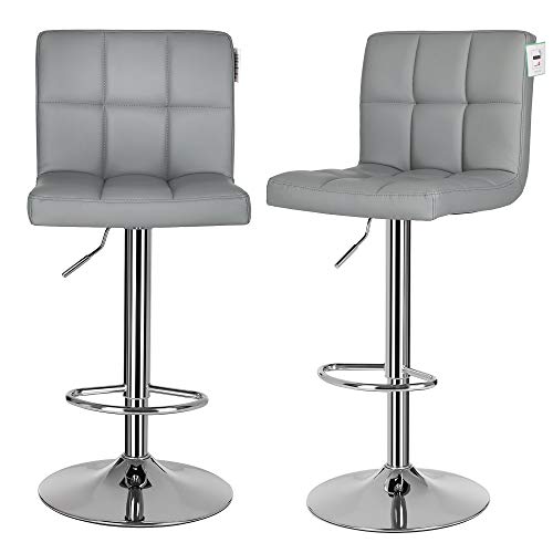 SONGMICS, SONGMICS Bar Stools Set of 2, Height Adjustable Bar Chairs in Synthetic Leather, 360° Swivel Kitchen Stool with Backrest and Footrest
