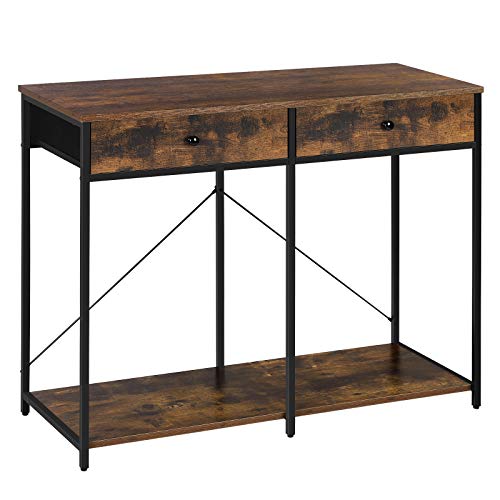 SONGMICS, SONGMICS Console Table, Hallway Table with Fabric Drawers and Shelf, Industrial Sofa Table, for Living Room, Corridor, Study, Rustic Brown