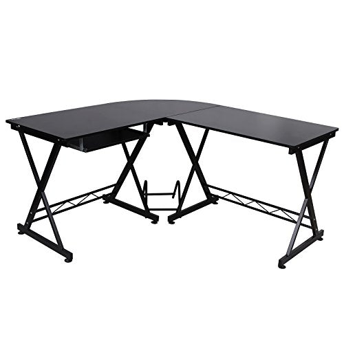 SONGMICS, SONGMICS Corner Computer Desk, L-Shaped Desk Large Workstation with Keyboard, Study Gaming Desk, Save Space, for Home Office, Black LCD402B
