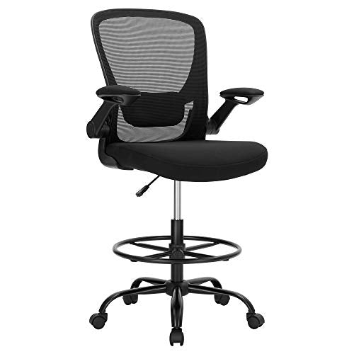 SONGMICS, SONGMICS Drafting Chair with Flip-up Armrests, Mesh Office Chair, Ergonomic Painting Chair with Height Adjustable Lumbar Support