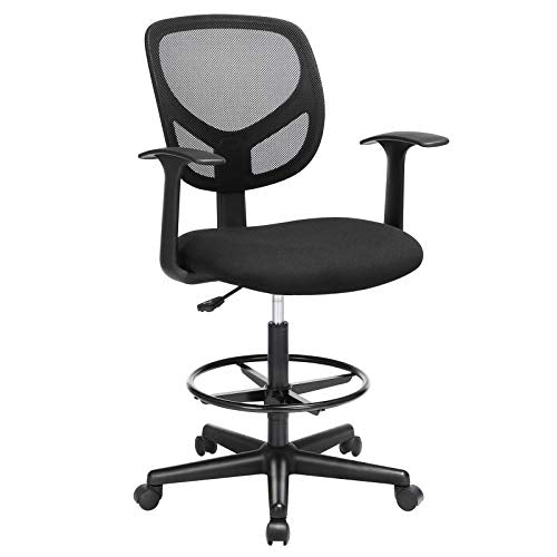 SONGMICS, SONGMICS Drafting Stool Chair with Armrest, Mesh Office Chair, Ergonomic Painting Chair with Height Adjustable Footrest, 360° Swivel