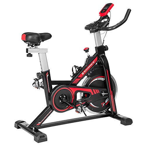 SONGMICS, SONGMICS Exercise Bike, Indoor Cycling Bike for Home Fitness and Exercise, with Adjustable Handlebar, Seat, and Resistance, Pulse Sensor
