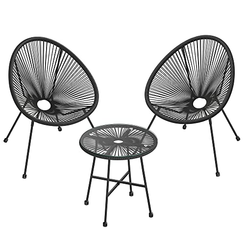 SONGMICS, SONGMICS Garden Patio Furniture Set 3 Pieces, Acapulco Chair, Outdoor Seating, Glass Top Table and 2 Chairs, Indoor and Outdoor
