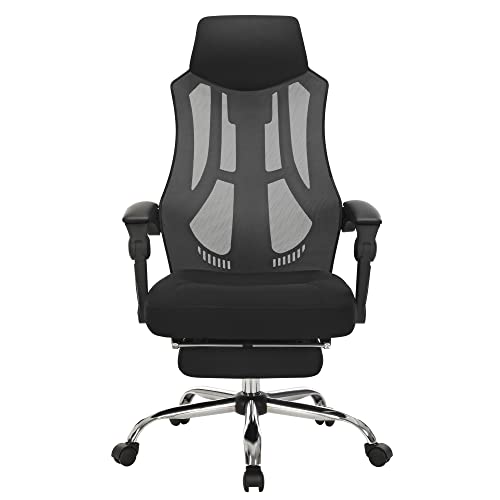 SONGMICS, SONGMICS Mesh Office Chair, Ergonomic Swivel Chair with Adjustable Height, Headrest and Footrest, Tilting Backrest up to 135°