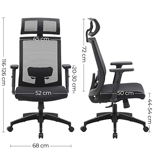 SONGMICS, SONGMICS Office Chair, Desk Mesh Chair, Ergonomic Computer Chair, 360° Swivel Chair, Adjustable Lumbar Support, Headrest, and Armrests