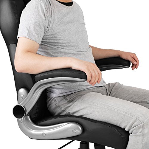 SONGMICS, SONGMICS Office Chair with Adjustable Headrest, High Back 81 cm, Racing Sport Swivel Chair, Flip-Up Armrest Executive Chair PU, Black OBG65BKUK