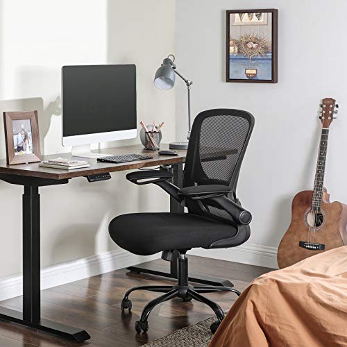 SONGMICS, SONGMICS Office Chair with Folding Armrest, Desk Mesh Chair, Ergonomic Computer Chair, 360° Swivel Chair, Adjustable Lumbar