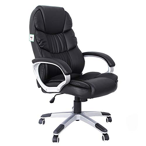 SONGMICS, SONGMICS Office Executive Swivel Chair with 76 cm High Back Large Seat and Tilt Function Computer Chair PU Black OBG24BUK