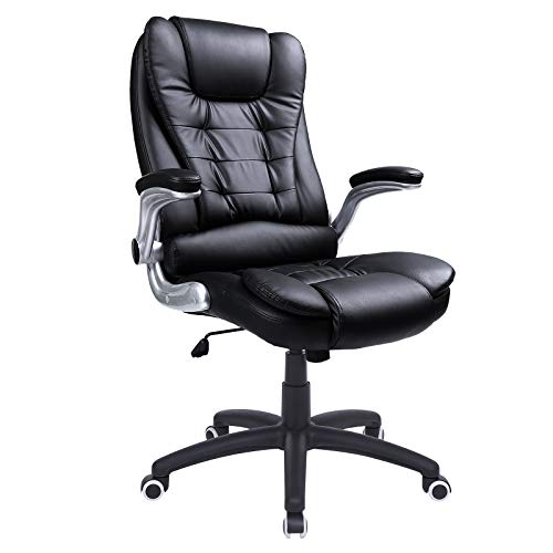 SONGMICS, SONGMICS Office Swivel Chair with 76 cm High Back Large Seat and Flip-Up Armrest Computer Desk Executive Chair PU OBG51BUK