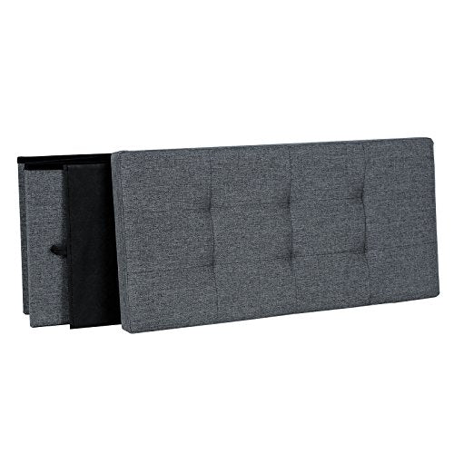 SONGMICS, SONGMICS Ottoman Linen Fabric Folding Storage Footstool Versatile Space-saving 76 x 38 x 38 cm Dark Grey LSF84GYZ