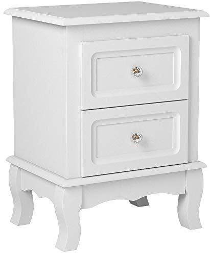 SONGMICS, SONGMICS RDN012 Bedside Table with 2 Drawers White, Wood, 2 X 38,5 x 52,5 x 30,5 cm (B x H x T)