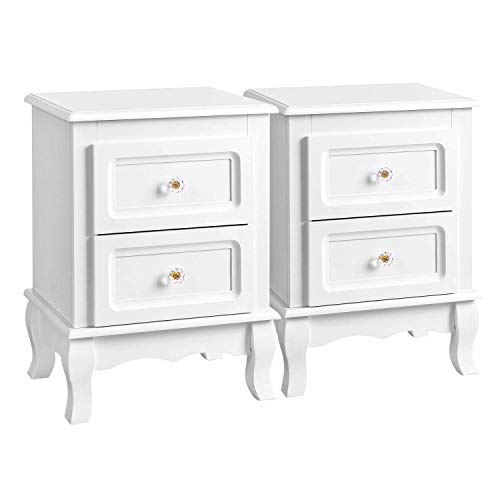 SONGMICS, SONGMICS RDN012 Bedside Table with 2 Drawers White, Wood, 2 X 38,5 x 52,5 x 30,5 cm (B x H x T)