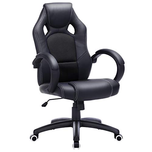 SONGMICS, SONGMICS Racing Sport Office Chair with Tilt Function Computer Desk Swivel Chair PU Black OBG56BUK