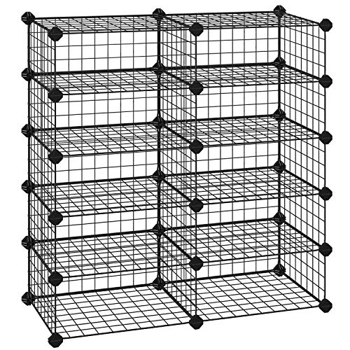 SONGMICS, SONGMICS Shoe Rack, Rectangular Cube Organiser, Modular DIY Storage Shelf Unit, 40 x 30 x 17 cm for Each Compartment, Metal Wire